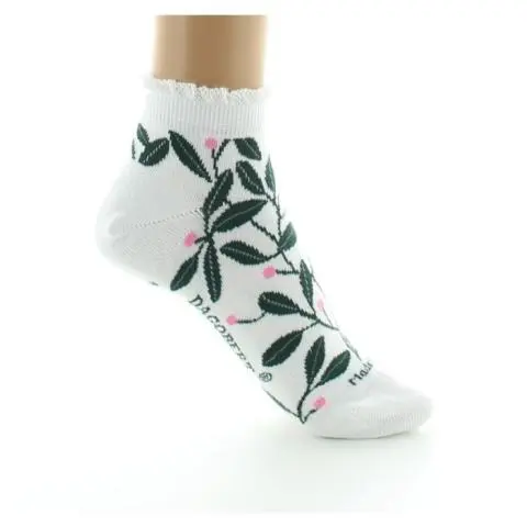 Dagobert Socquettes femme coton blanc feuilles vertes